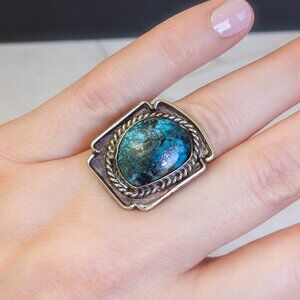 Vintage Sterling Turquoise Cabochon Ring – Southwest Style, Size 4.75